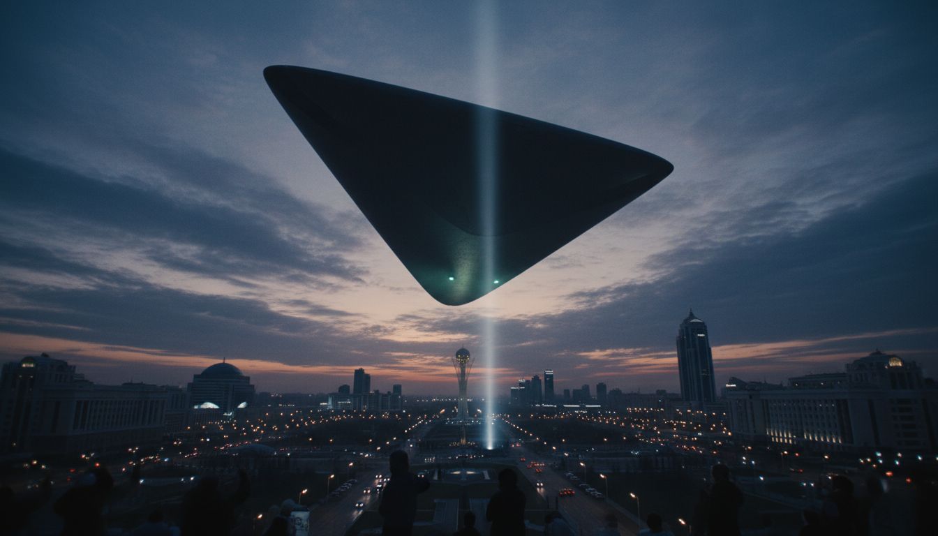 🇰🇿 What the heck is that footage??? A gigantic UFO was ALLEGEDLY caught just sitting silently in the sky above the Kazakh capital. This thing is apparently enormous and looks nothing like any plane or drone we've seen. Aliens finally got tired of Area 51, or i - x.com
