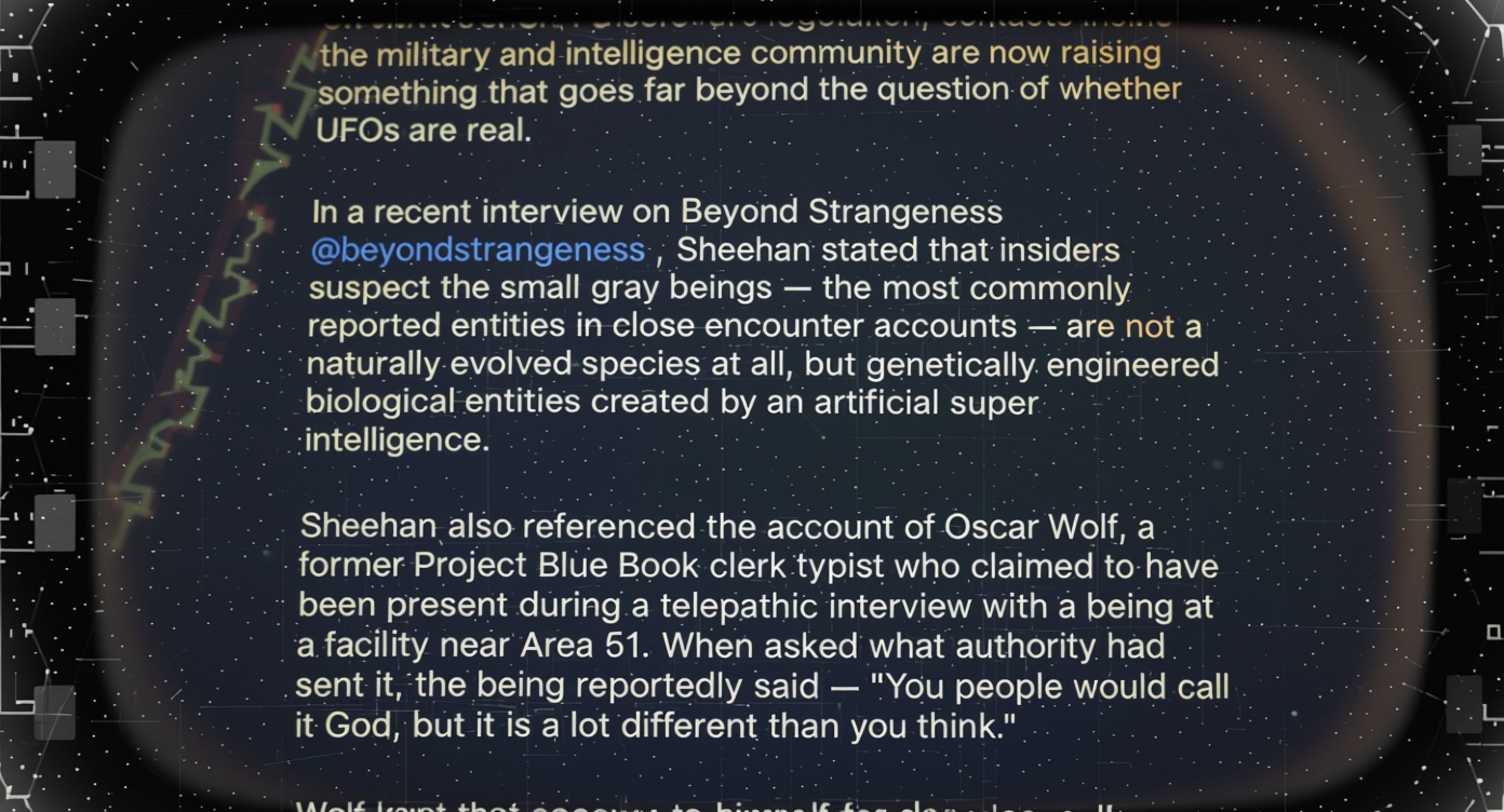 Article explores theories about UFO occupants as living beings, avatars or AI