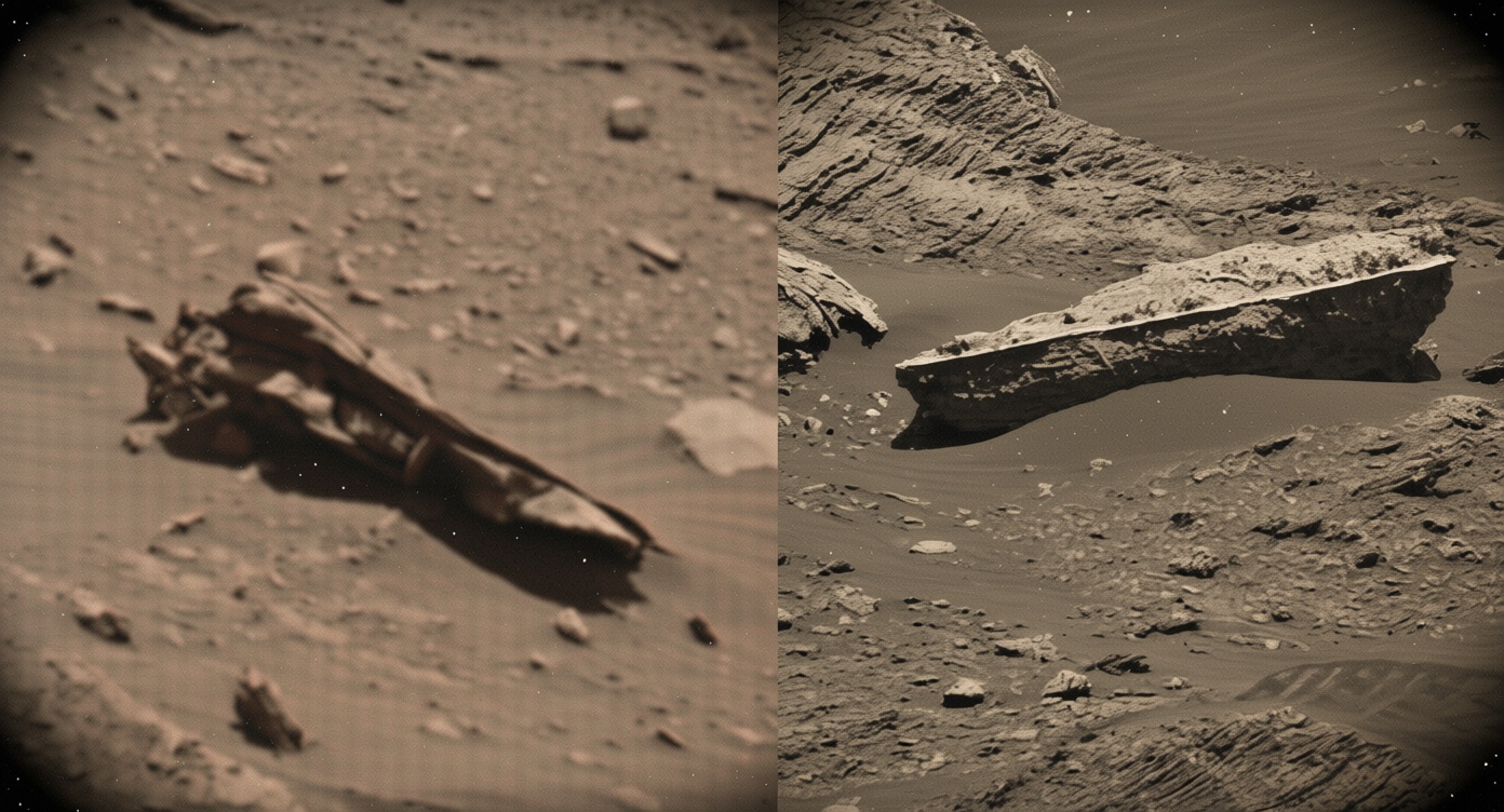 Scott WaringがNASAの火星探査画像に古代のミサイル残骸と棺のような構造物を指摘