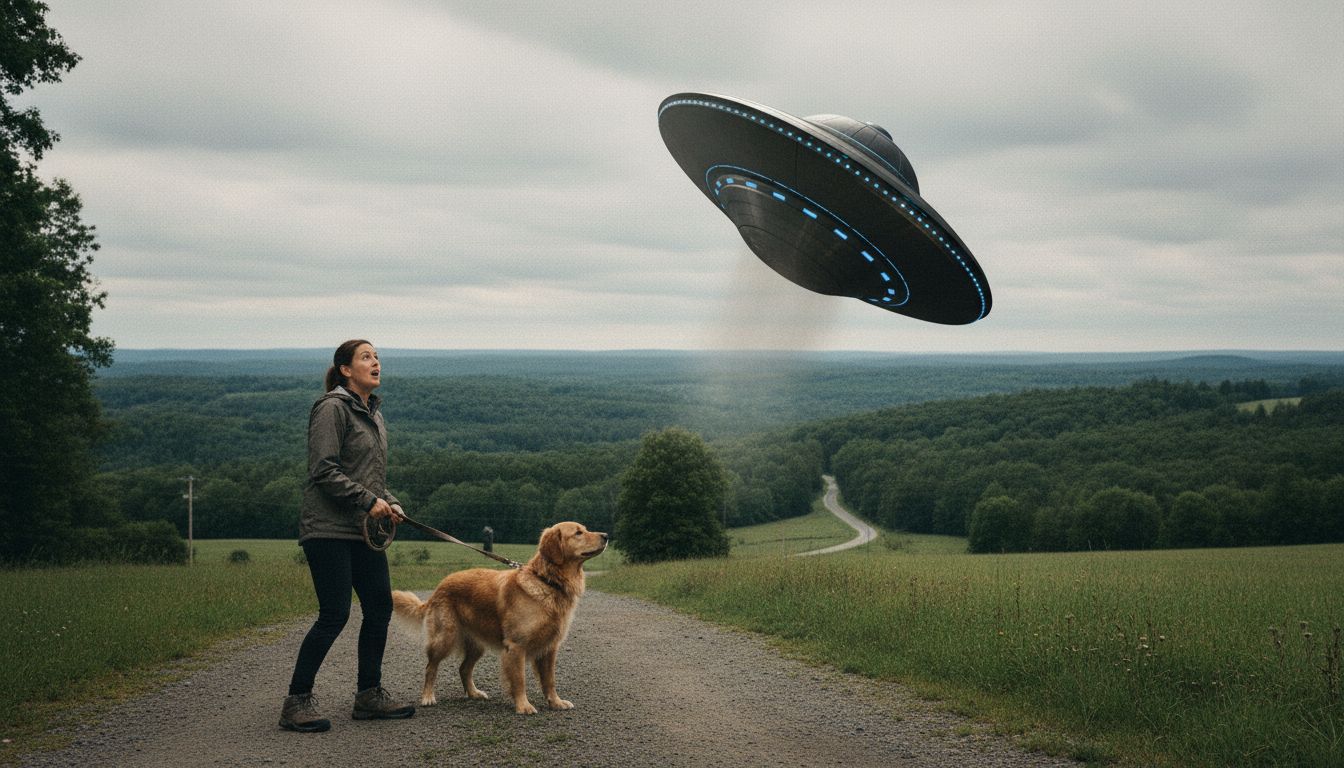 Witness reports UFO reacting to a woman walking her dog in Blakely, Pennsylvania