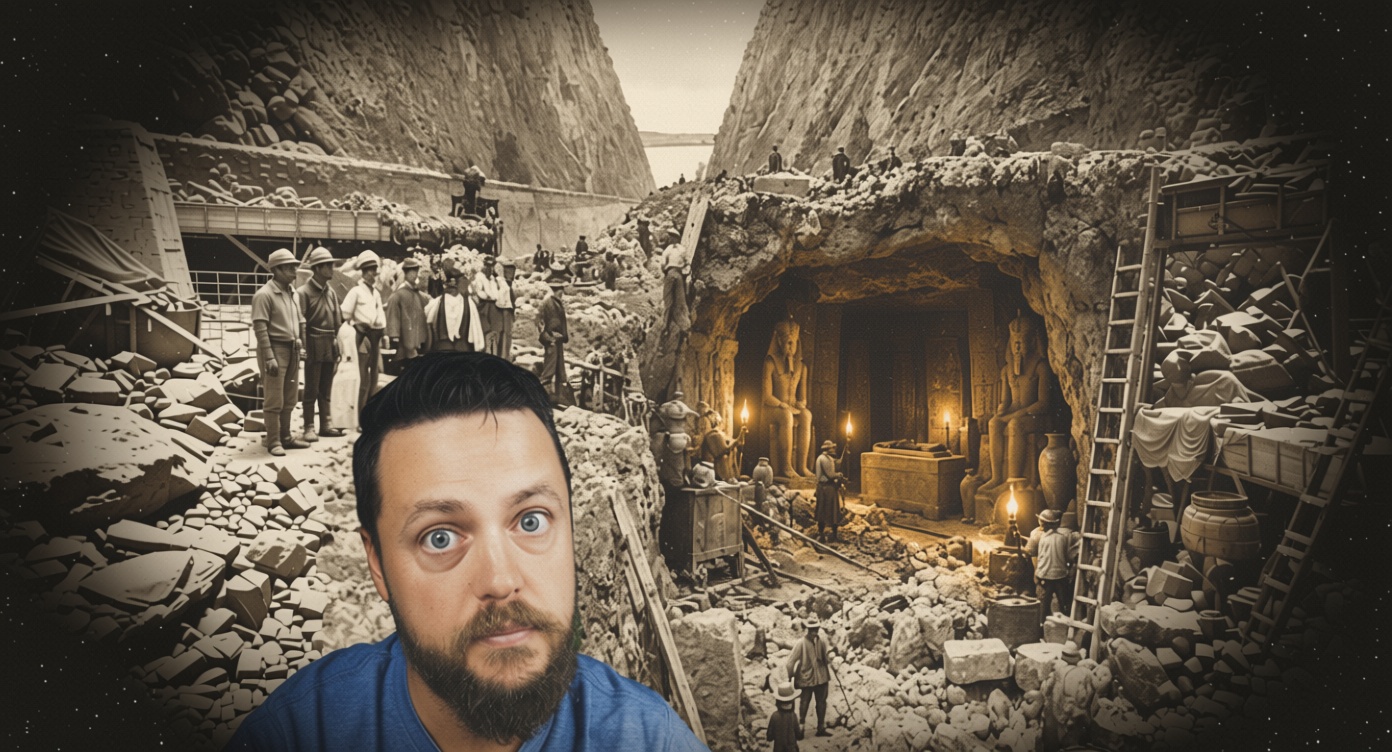 Claims describe a 1909 cave discovery involving Egyptian artifacts