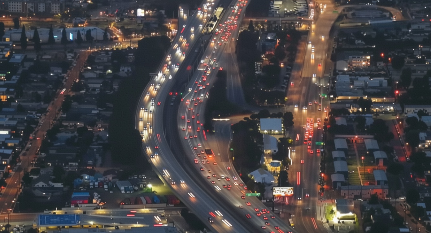 Dark spherical object captured on video over Los Angeles freeway