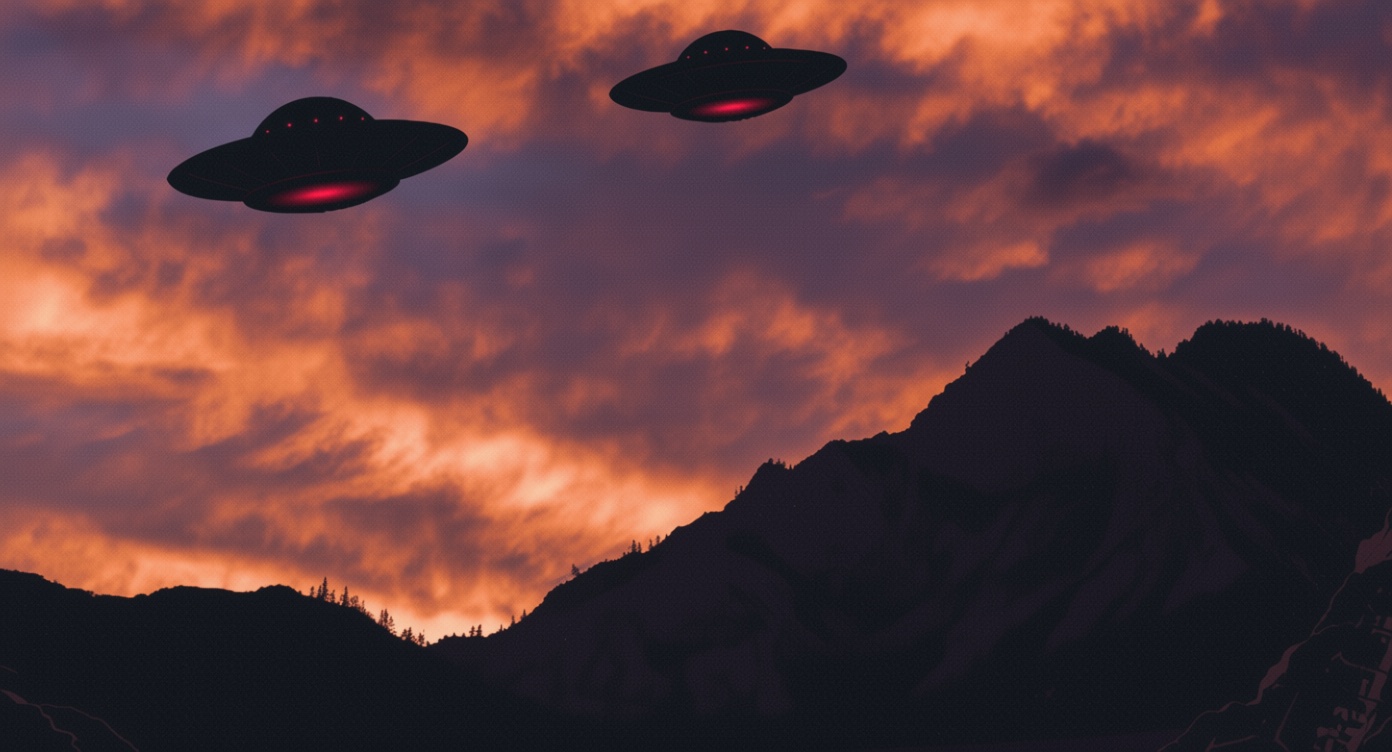 Two black triangular UFOs are seen hovering in place in the sky over a residential area in Vietnam