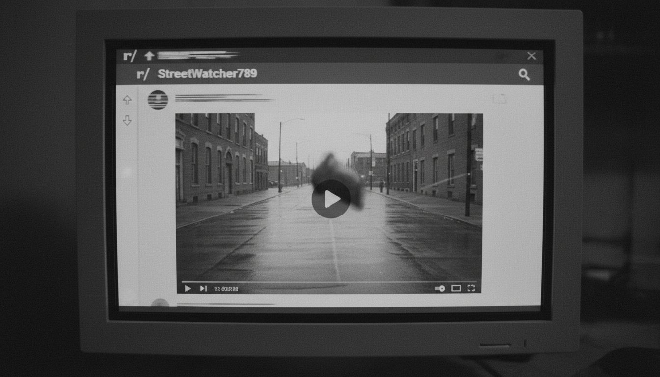 Security-camera footage appears to show an indistinct object moving and rising into the sky