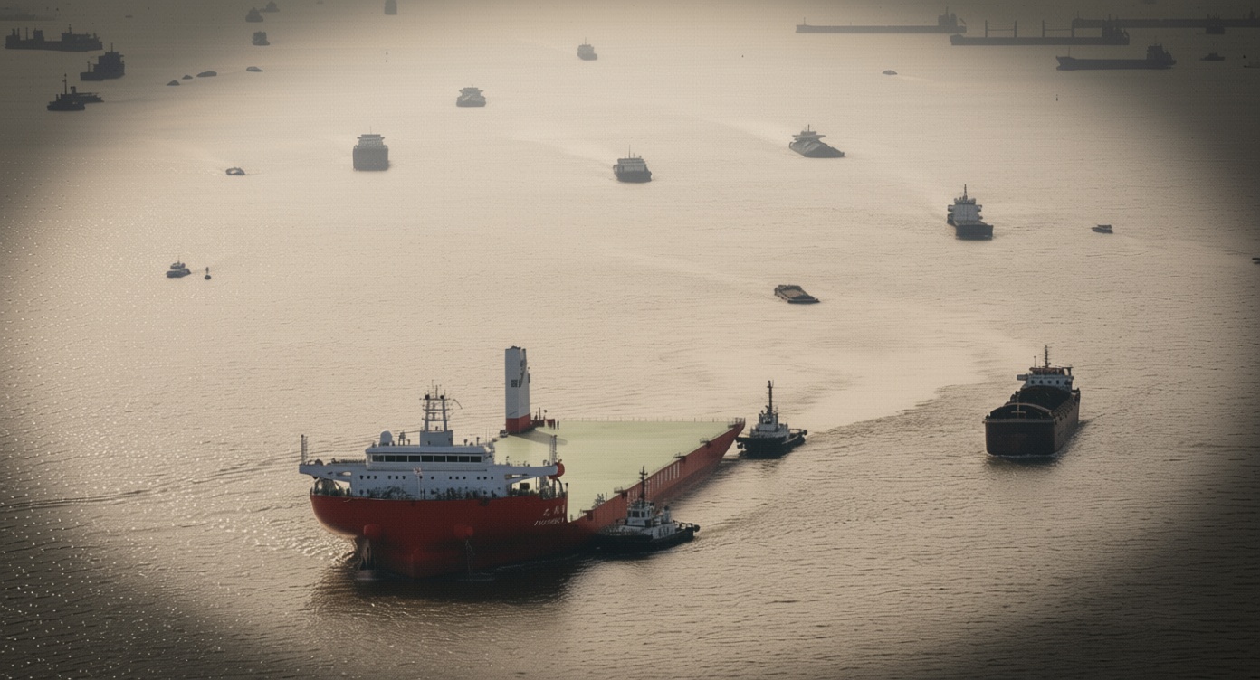 Cylindrical carrier ship recorded over China