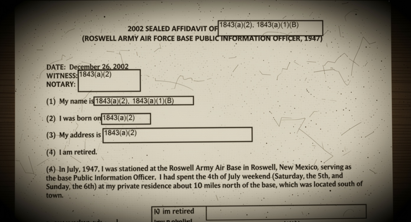 Sealed Roswell Affidavit Describing Alien Craft And Bodies Released By Department of War