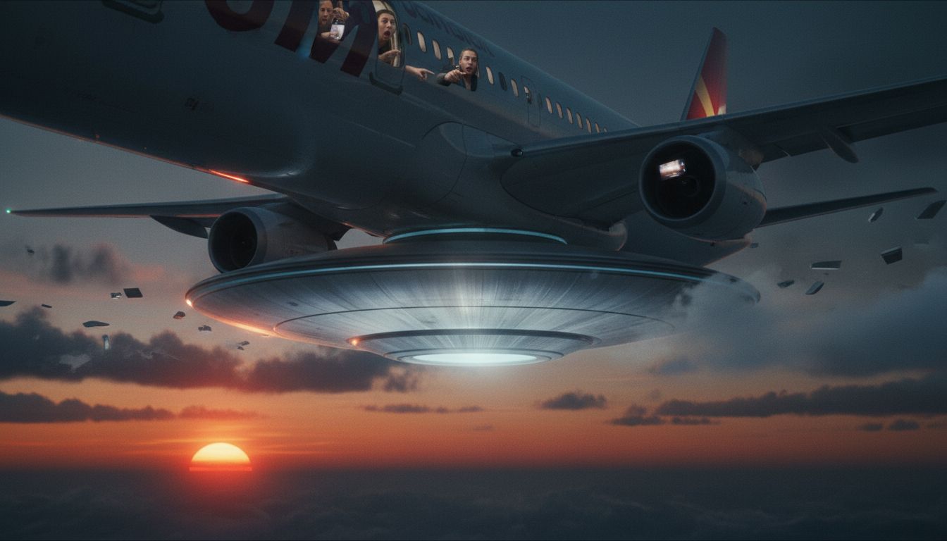 'Dish-shaped' UFO accidentally caught on camera 'gliding' beneath another aircraft as witnesses look on in shock - The US Sun