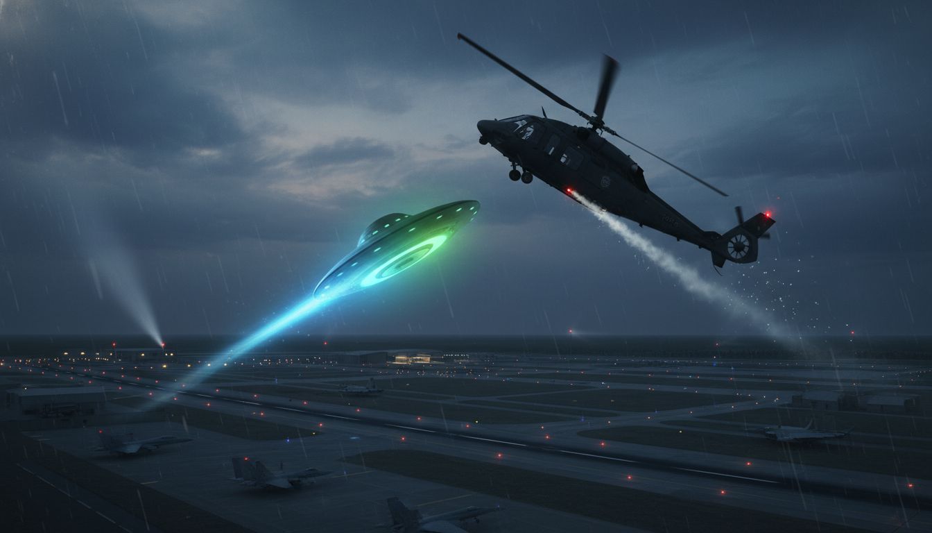 Police chopper was forced to take 'emergency evasive action' after being targeted by UFO over US air base last year, unearthed report reveals - Daily Mail