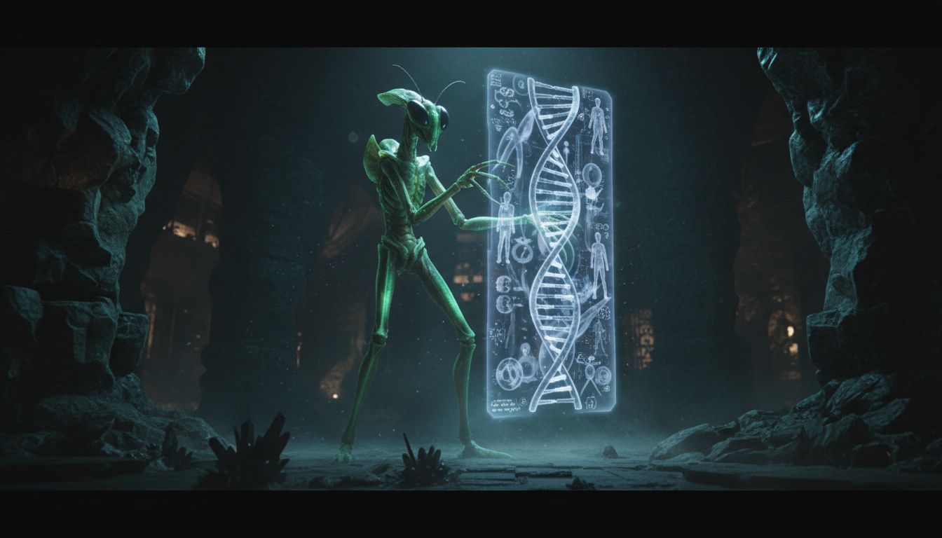 Dream of Mantis Being showing Hologram of DNA
