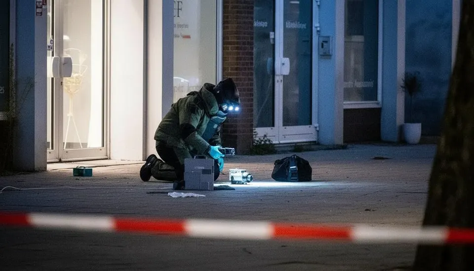 De Explosieven Opruimingsdienst Defensie maakt een explosief bij een winkel in Amsterdam onschadelijk