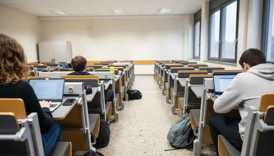 Studenten volgen een universitaire lerarenopleiding in een collegezaal