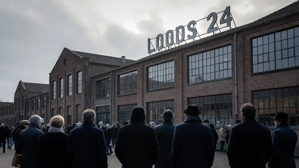 Bezoekers verzamelen zich bij Loods 24 voor de herdenking van Joodse Rotterdammers