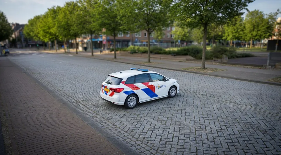 Politieauto in Engelen, waar extra toezicht is na bekladdingen tegen de opvang van alleenstaande minderjarige vreemdelingen