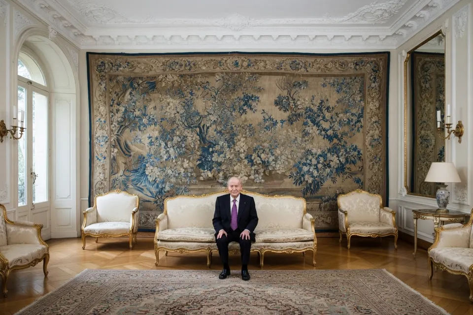 Juan Carlos zit in een salon tijdens zijn bezoek aan Mallorca