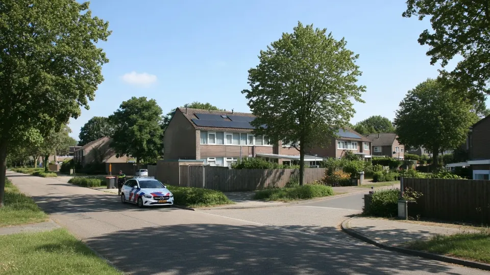 Politiewagen bij het huis in Almelo waar een man werd aangehouden