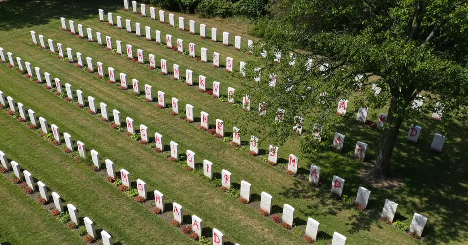 De gereinigde grafstenen op het Sovjet Ereveld in Leusden