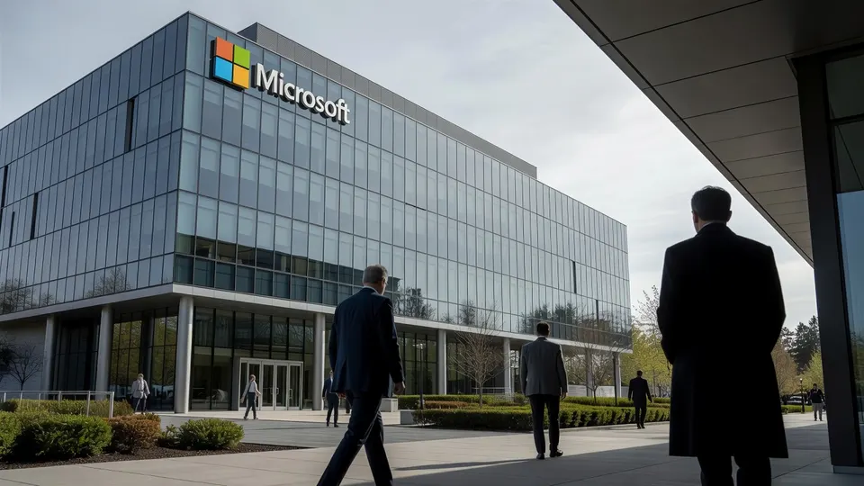 Microsoft-kantoor met voorbijlopende mensen