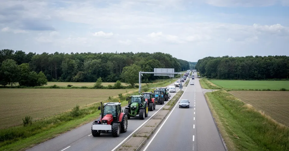 Boeren rijden met tractoren over de A35 bij Almelo en veroorzaken een file