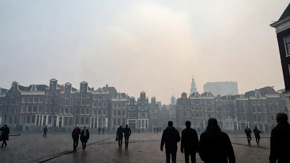 Rook van bosbranden zorgt voor een melkachtig witte lucht boven Nederland