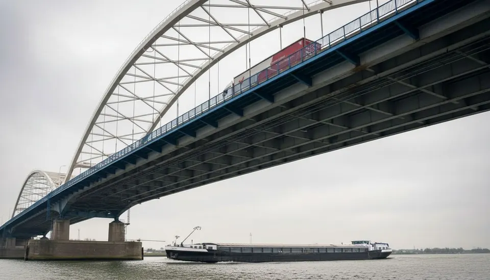 De Merwedebrug over de Boven-Merwede, waar vrachtwagens voorlopig niet overheen mogen