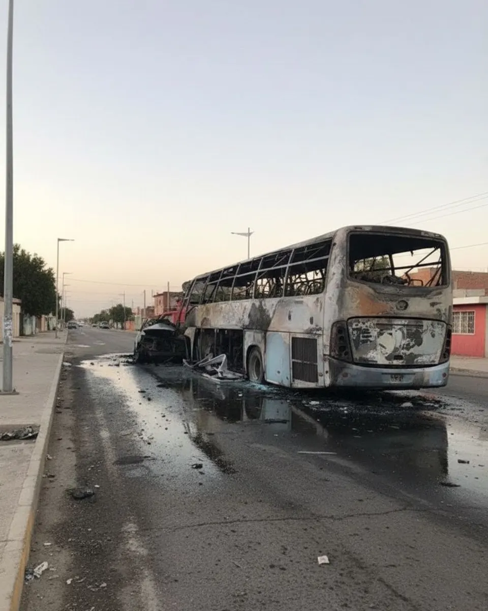 Een uitgebrande bus na het dodelijke busongeluk nabij Algiers