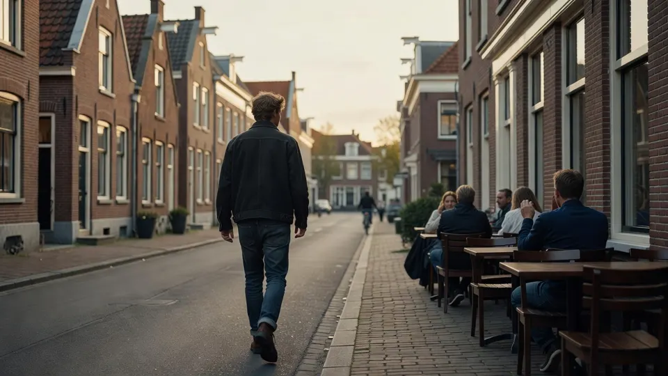 Cafégangers op een terras in Veenendaal, de woonplaats van zanger Justen de Wildt