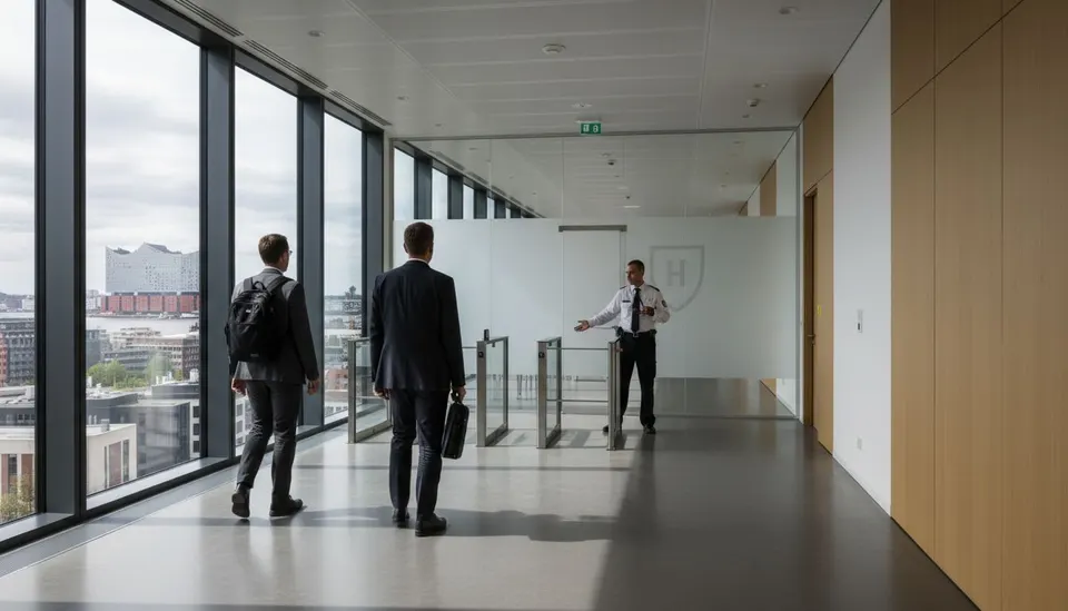 Sollicitanten lopen door een overheidsgebouw in Hamburg
