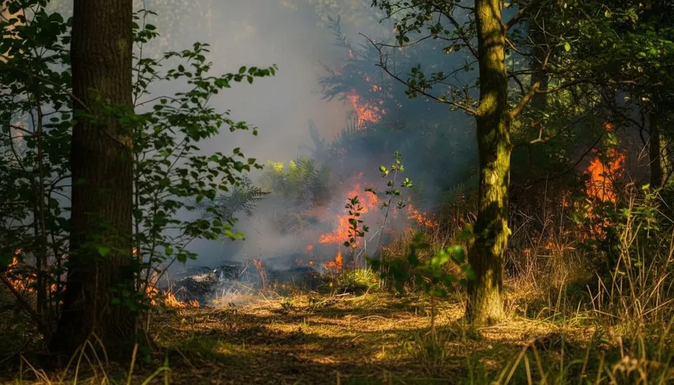 Grote natuurbrand in een bos bij de Oude Baan in Geffen veroorzaakt veel rook