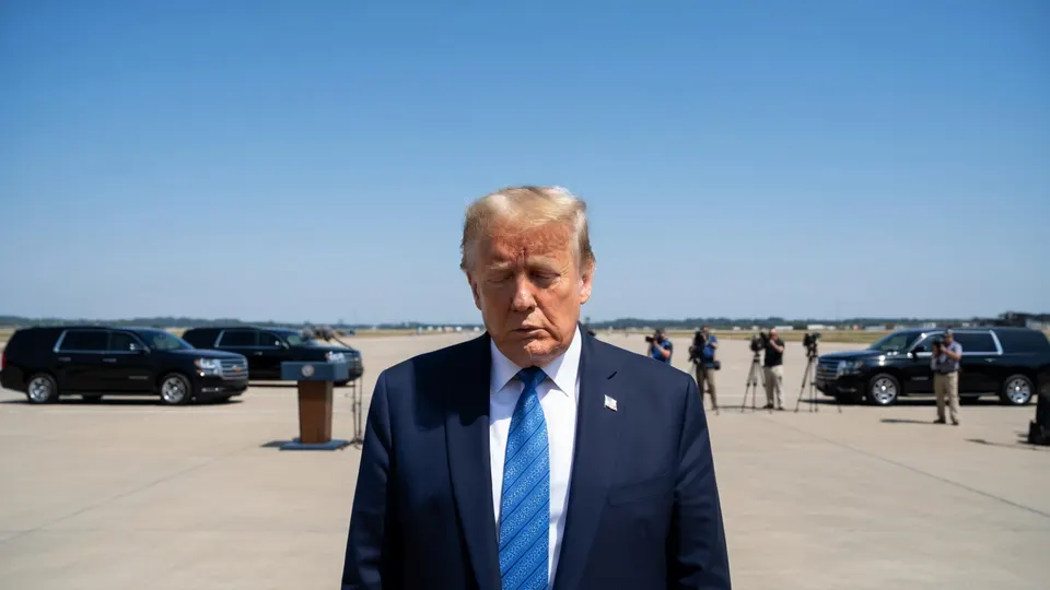 Donald Trump spreekt op een vliegveld over het uitstel van een mogelijke aanval op Iran