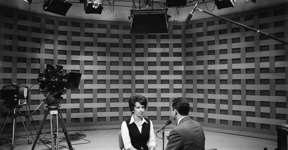 Alice Oppenheim in de studio tijdens een televisie-interview