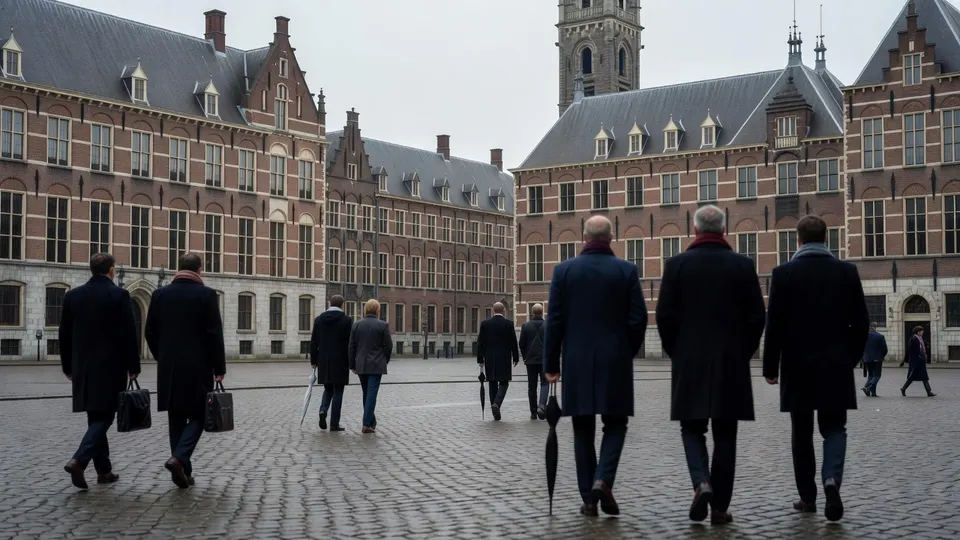 Mensen lopen over het Binnenhof in Den Haag