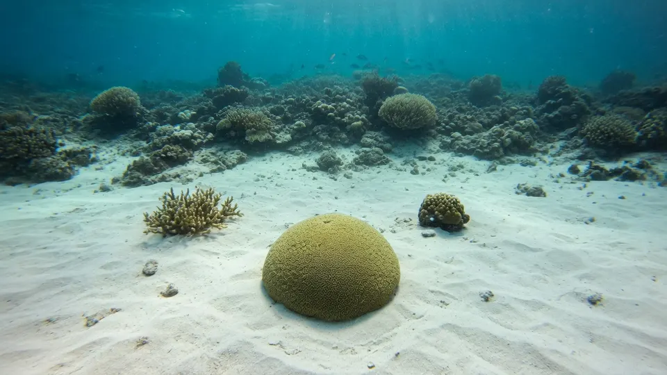 Onderwaterbeeld van koraalrif rond Bonaire met koraalkolonies op de zeebodem