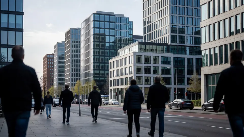 Winkelend publiek loopt langs kantoren in een Nederlandse stadswijk
