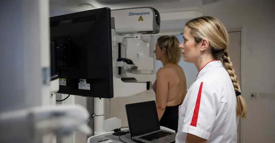 Medewerker voert een mammografie uit tijdens het bevolkingsonderzoek naar borstkanker