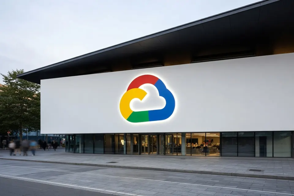 Google Cloud-gebouw met het logo van Google Cloud