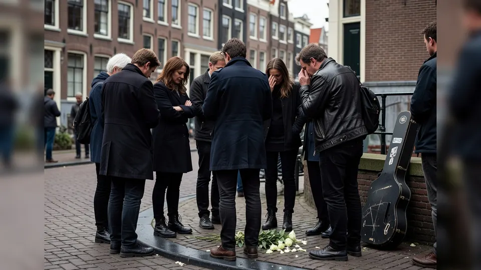 Mensen leggen bloemen neer ter nagedachtenis aan muziekproducent William Orbit