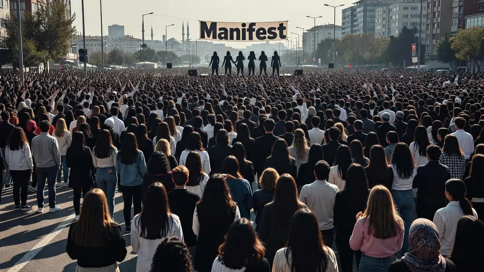 Duizenden fans verzamelen zich voor een optreden van de Turkse meidengroep Manifest