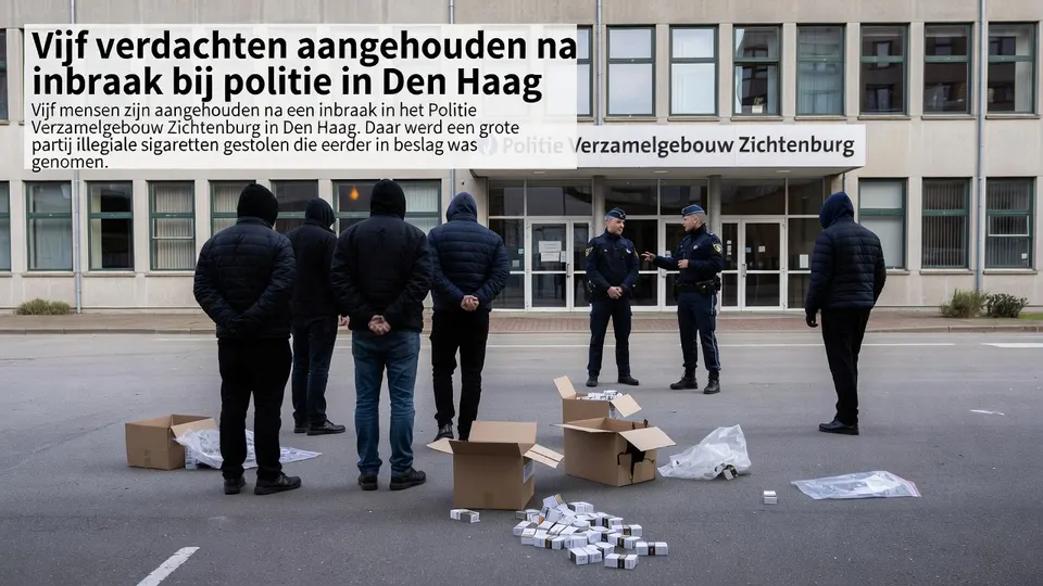 Agenten houden verdachten aan bij het Politie Verzamelgebouw Zichtenburg in Den Haag