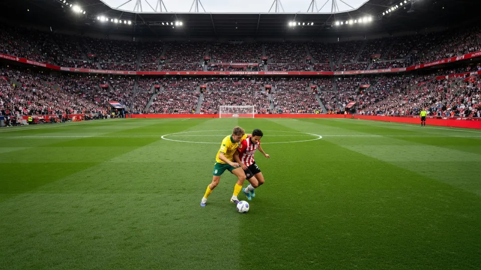 Noah Fernandez van PSV in duel met een speler van Fortuna Sittard