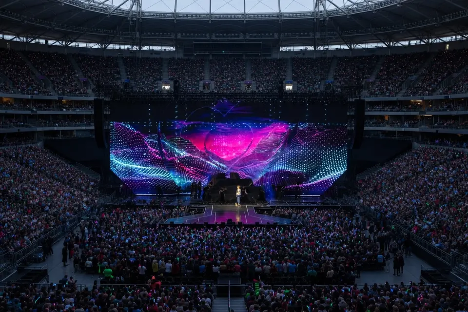Optreden tijdens het Eurovisie Songfestival in een vol stadion