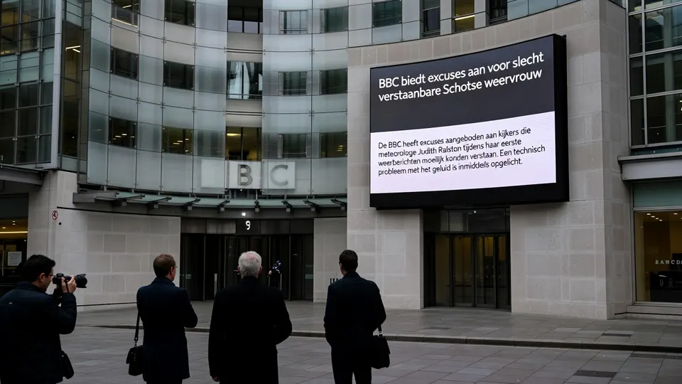Beeld bij de BBC, die excuses aanbiedt voor slecht verstaanbare weerberichten van meteorologe Judith Ralston