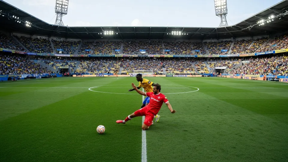 Ajax-speler in duel met een speler van Shelbourne tijdens de return in de Conference League