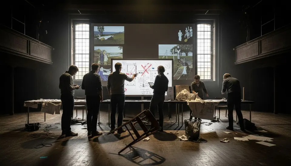 Makers van de musical Willem van Oranje werken aan nieuwe scènes tijdens een repetitie