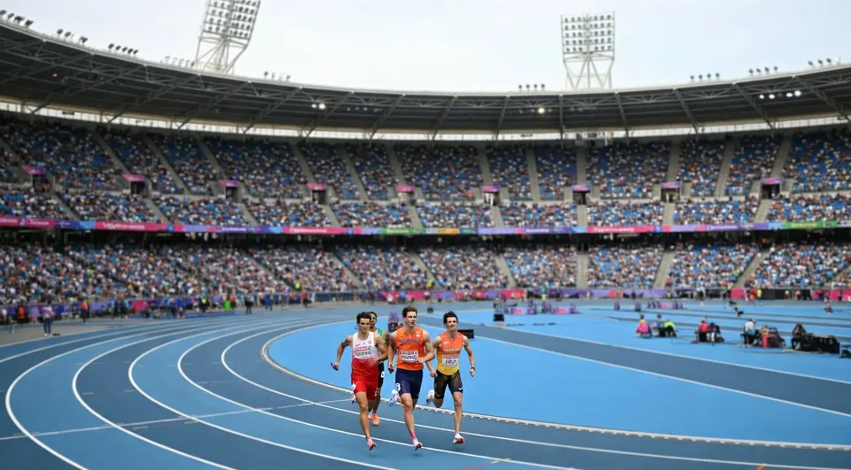 Nederlandse estafettelopers tijdens de halve finale van de 4x400 meter