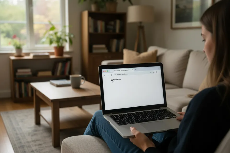 Vrouw gebruikt op een laptop de programmeeromgeving van AI-start-up Cursor