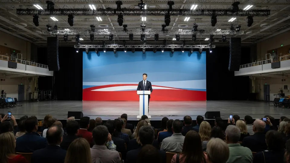 Premier Rob Jetten spreekt een publiek toe tijdens een bijeenkomst
