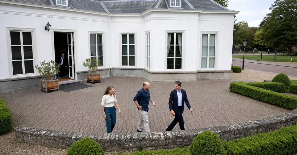 Mensen lopen bij het Catshuis in Den Haag