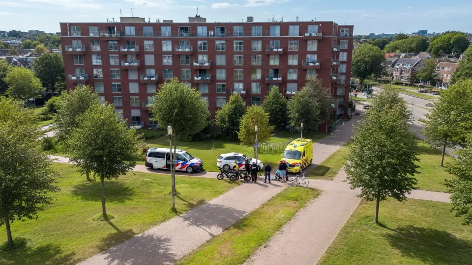 Hulpdiensten bij de plek van de dodelijke aanrijding in Hollum op Ameland