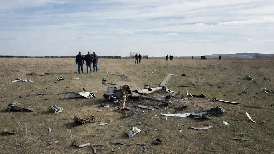Brostukken van een drone liggen in een onbewoond gebied in de Roemeense provincie Tulcea