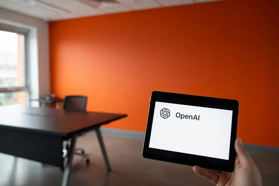 Tablet met het OpenAI-logo in een kantoorruimte